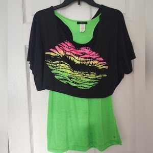 Green and black Lip top